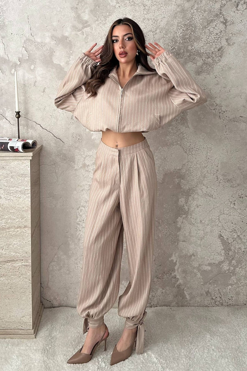 Beige Striped Two-Piece Set