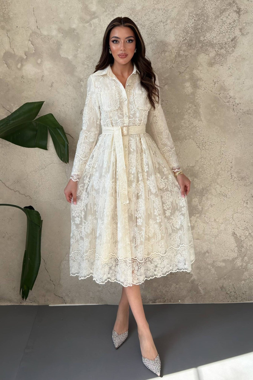 Beige Embellished Dress