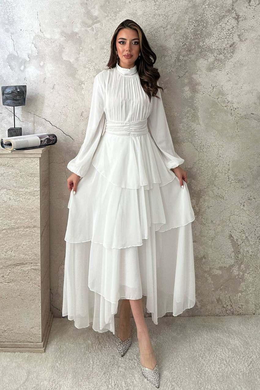 White Layered Dress with Waist Detail