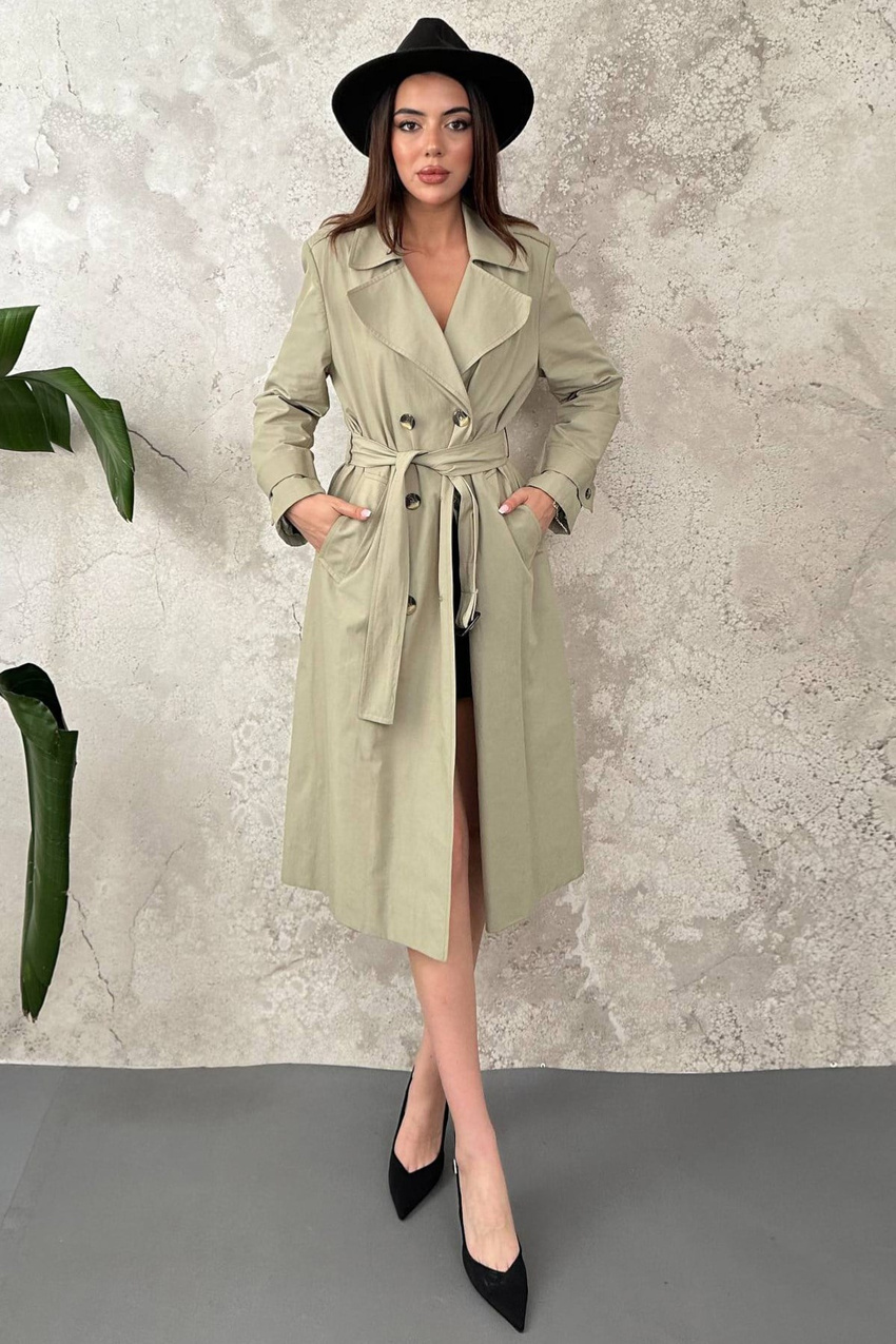 Khaki Long Belted Trench Coat