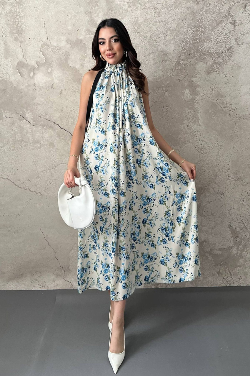 Blue Floral Patterned Dress