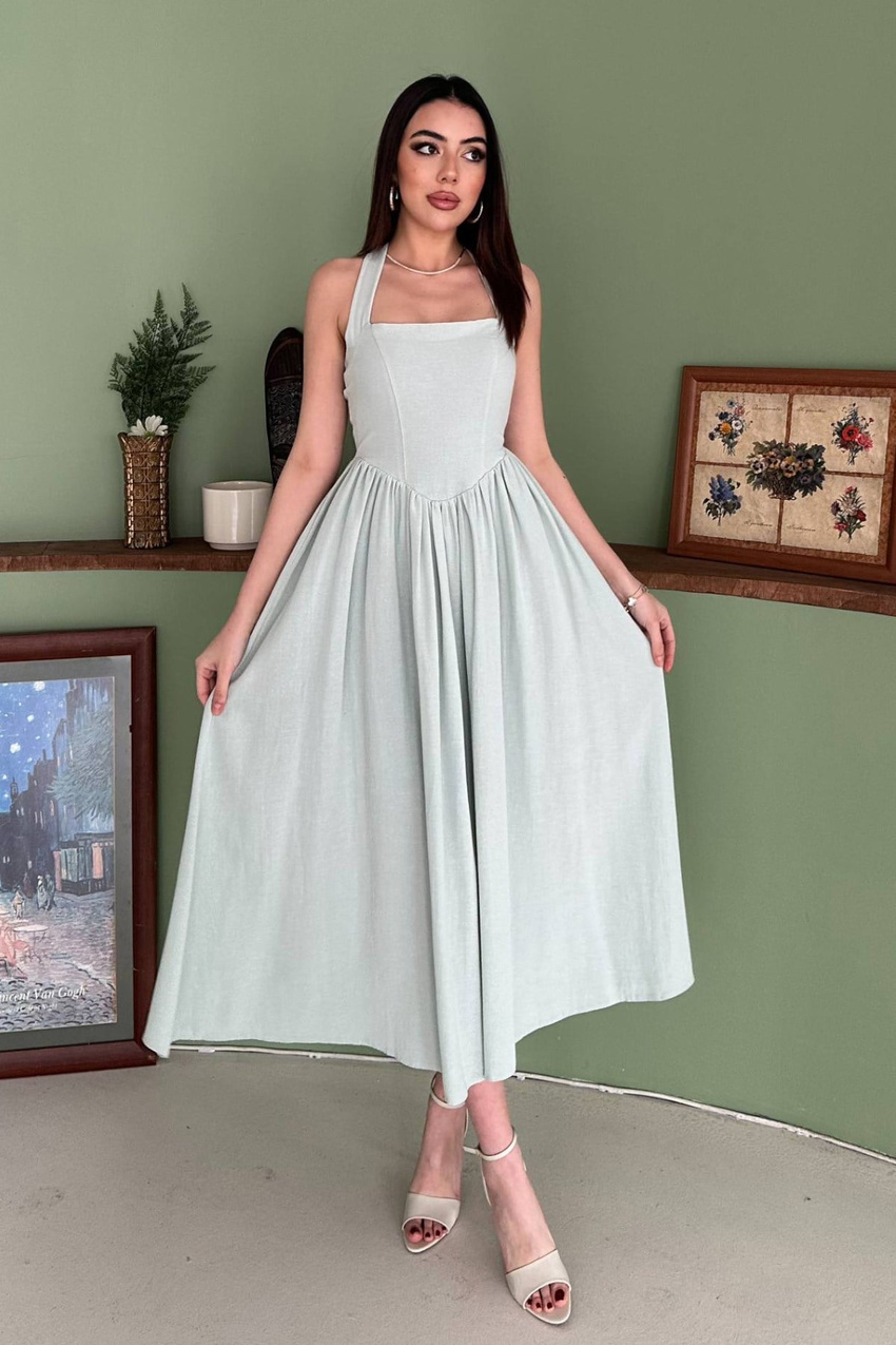 Mint Halter Neck Linen Dress