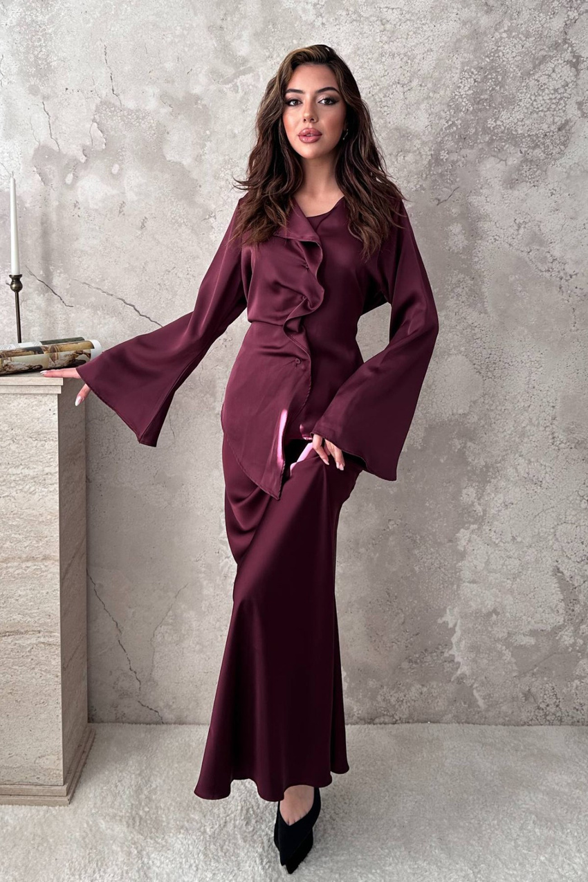 Plum Satin Two-Piece Set