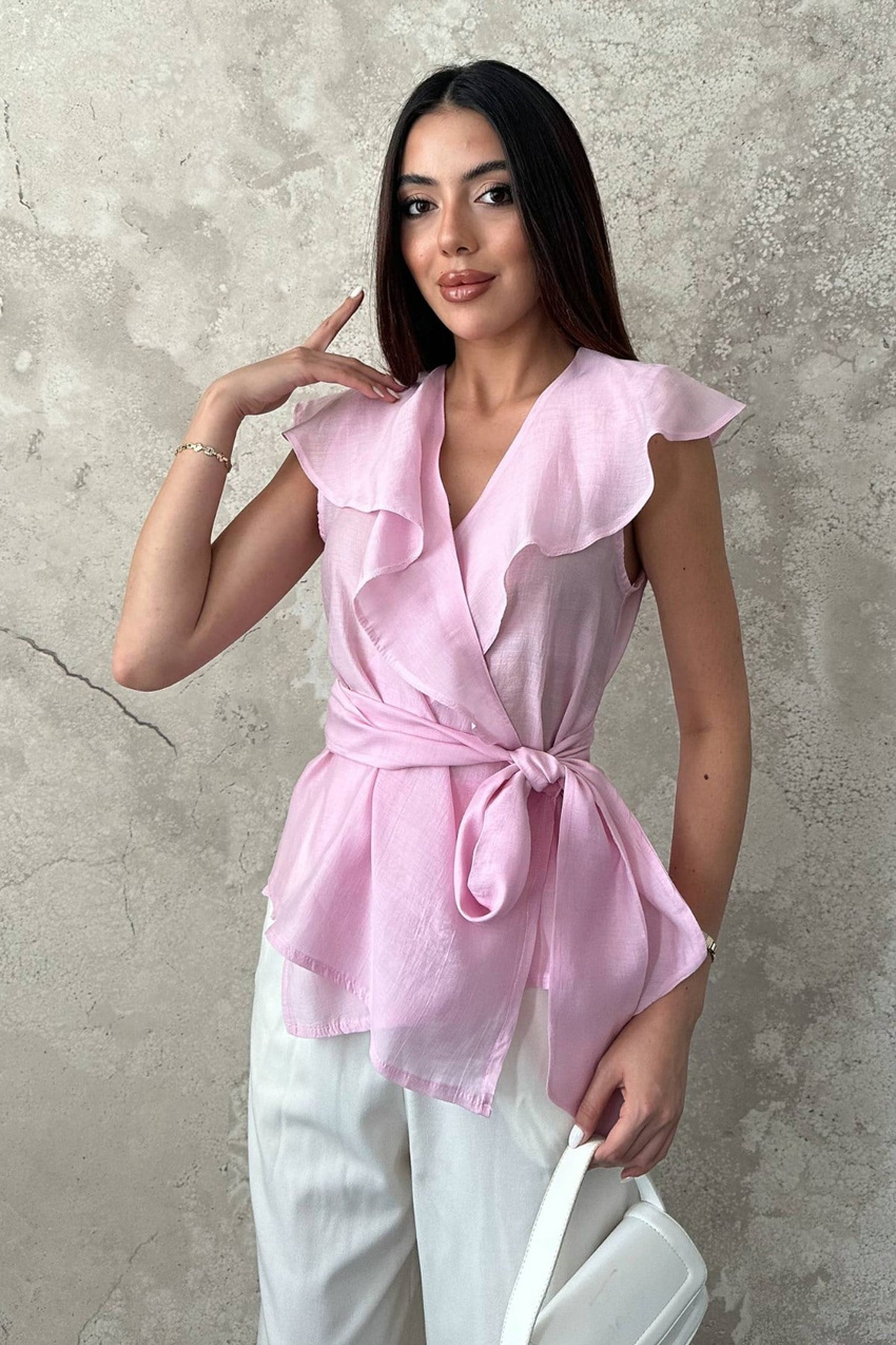 Pink Tie-Waist Blouse