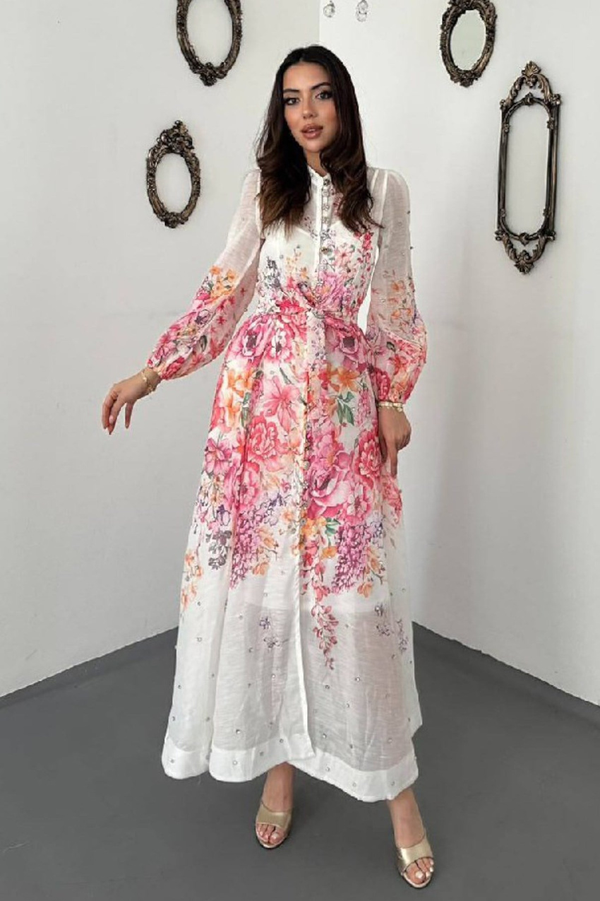 Pink Embellished Floral Dress