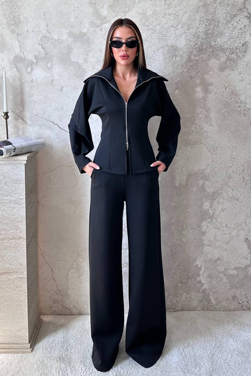 Black Zip-Up Two-Piece Set