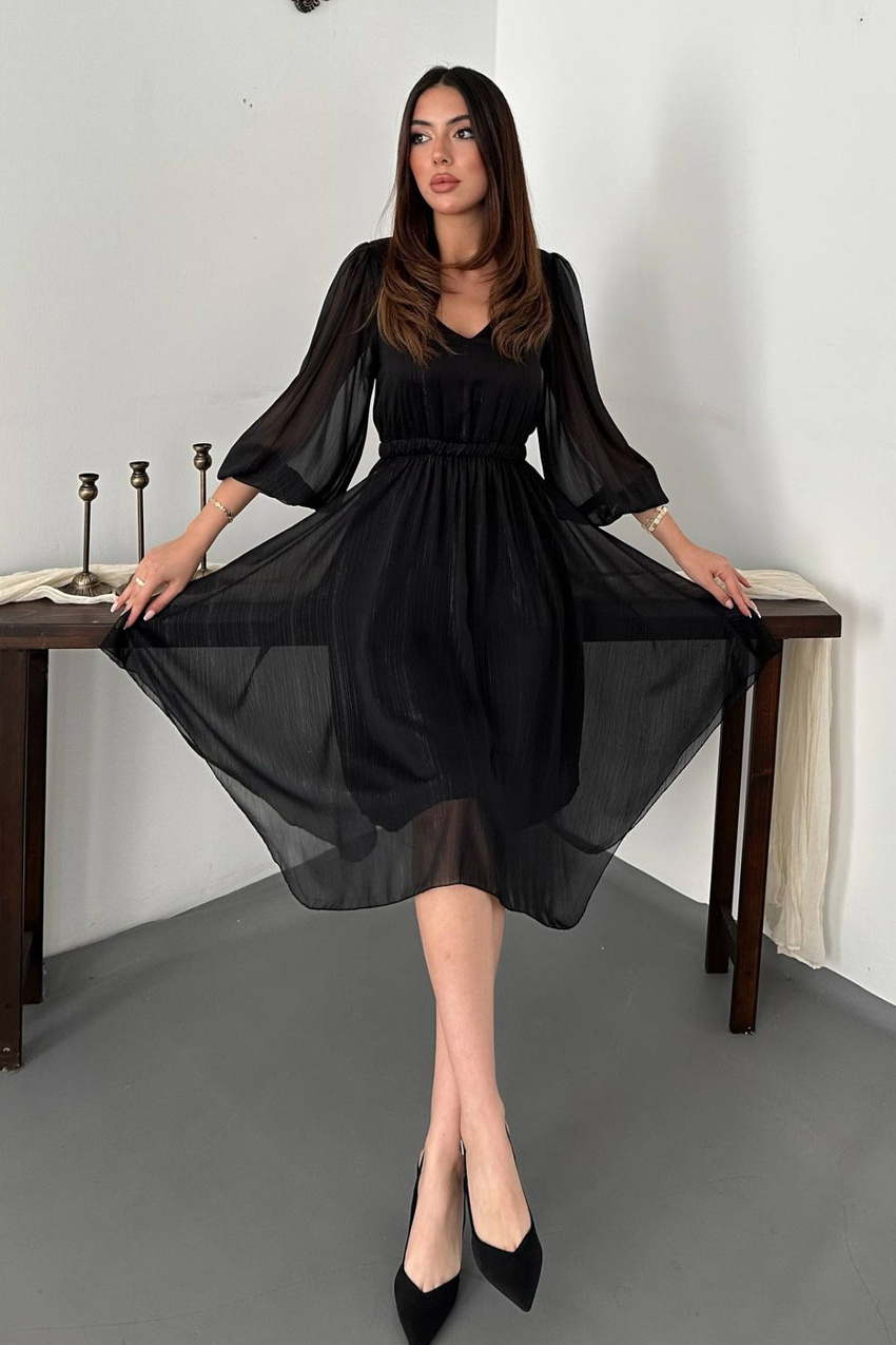 Black Shimmering Asymmetrical Dress