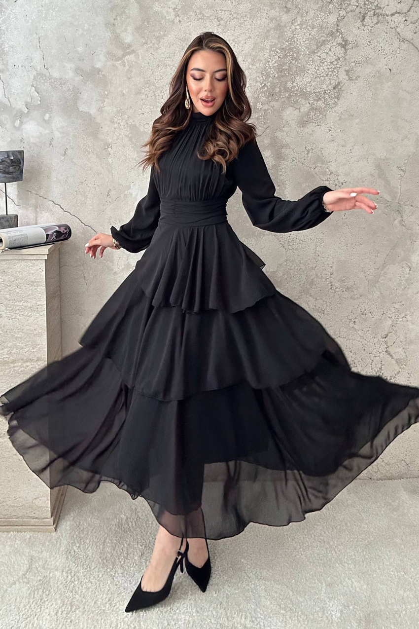 Black Layered Dress with Waist Detail