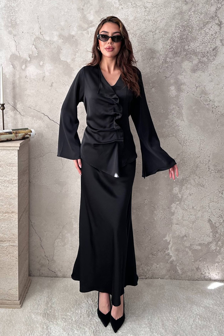 Black Satin Two-Piece Set