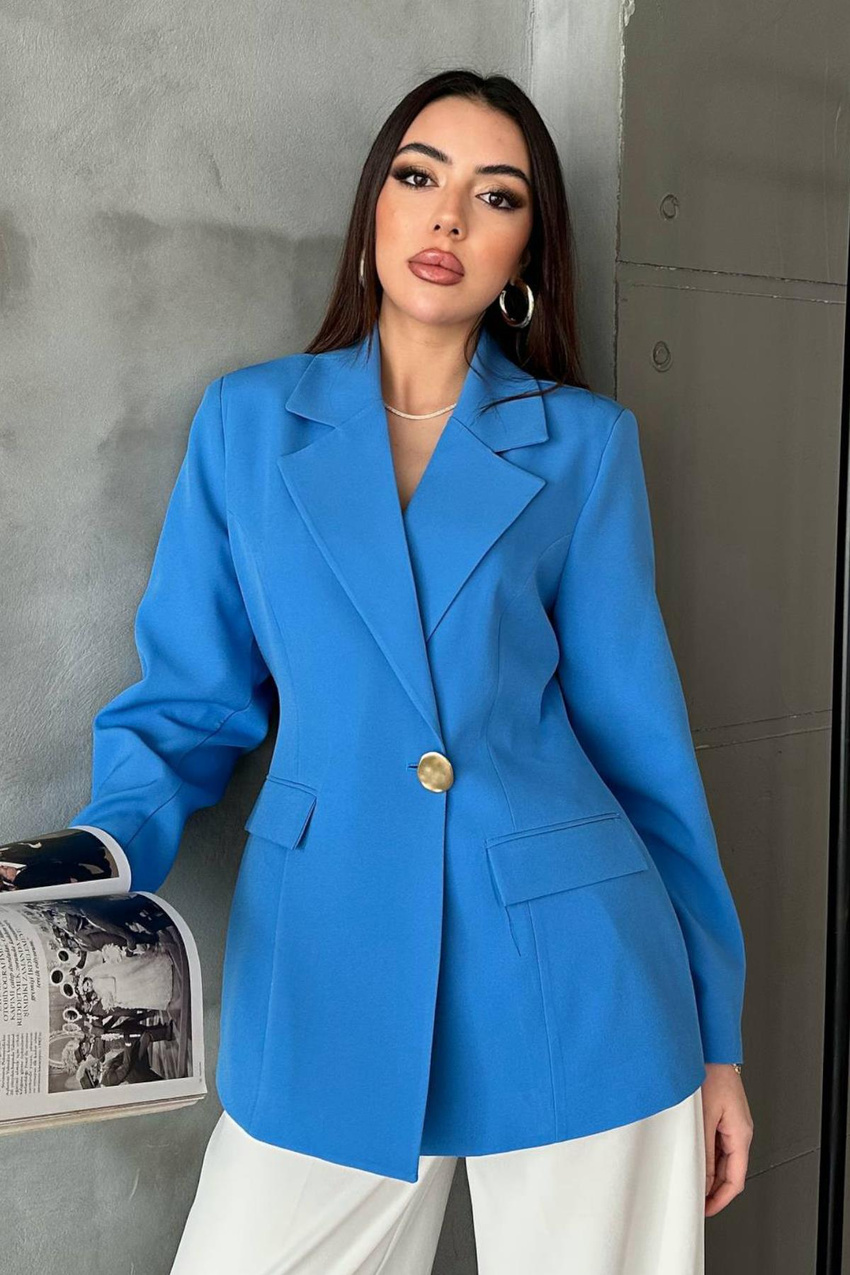 Wholesale Baby Blue Waist-Fit Blazer Jacket