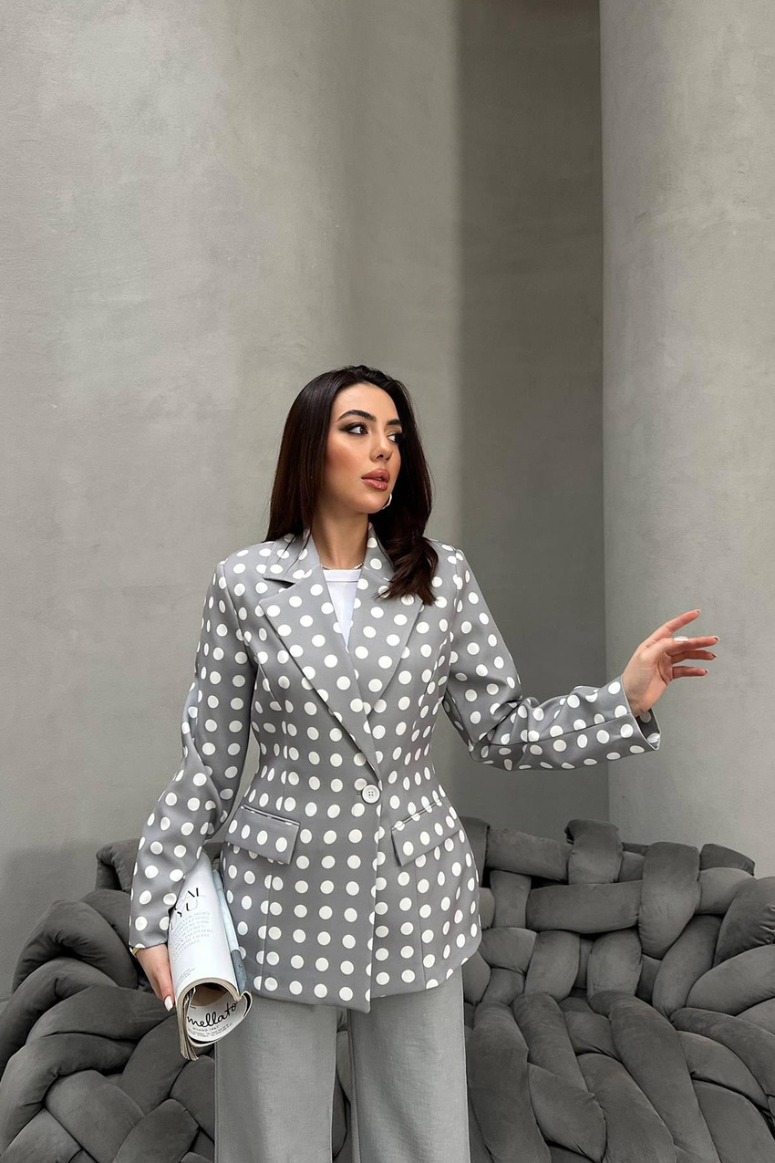 Toptan Gri Puantiyeli Blazer Ceket