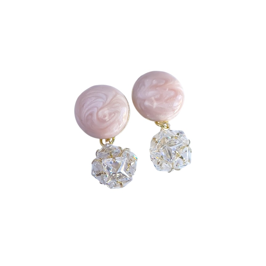 Pembe Mineli Sallantılı Gold Küpe (Özel Seri)