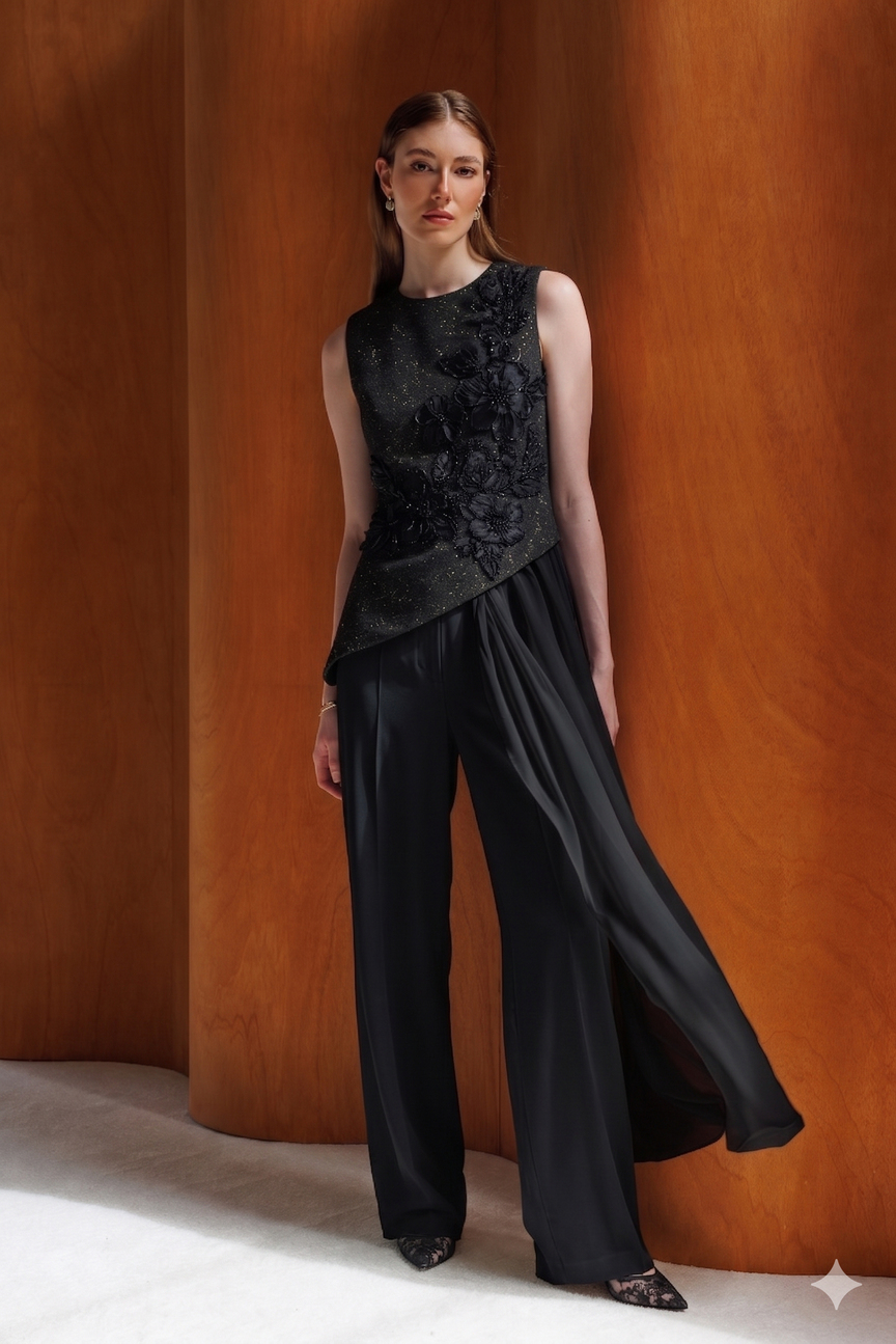 Embellished Detail Elegant Blouse Black