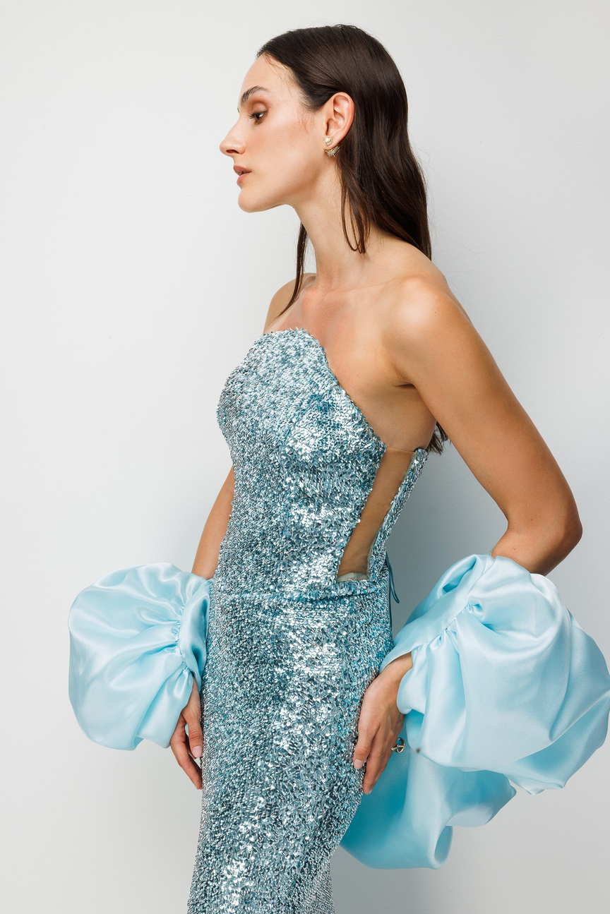 Detachable Puff Sleeve Sequined Mermaid Evening Dress RIVER