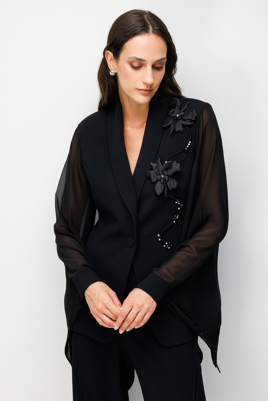 Floral Detaylı Blazer Ceket Pantolon Takım SİYAH