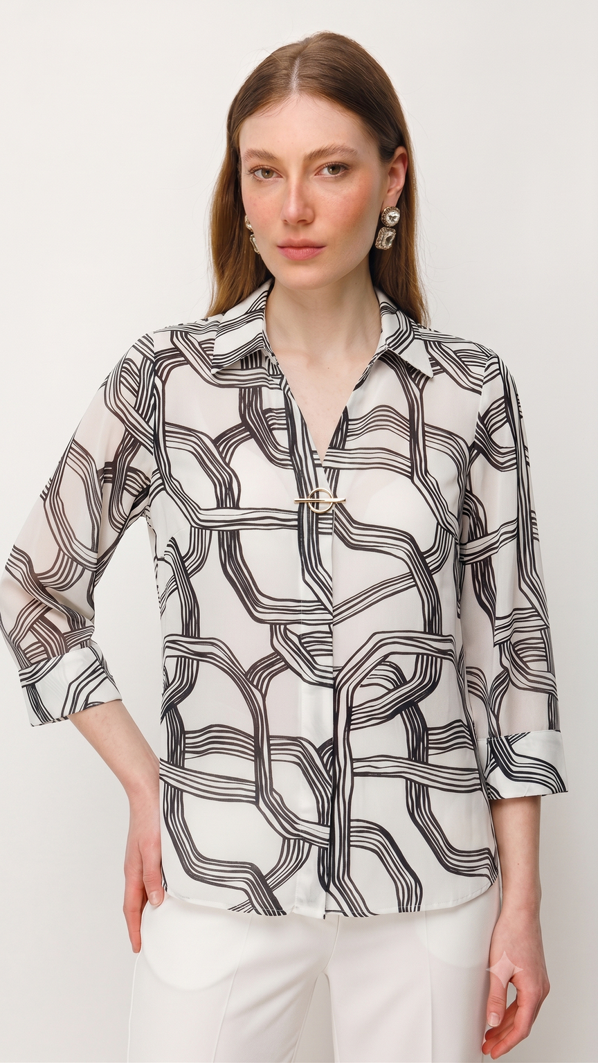 Accessory Detail Patterned Blouse
