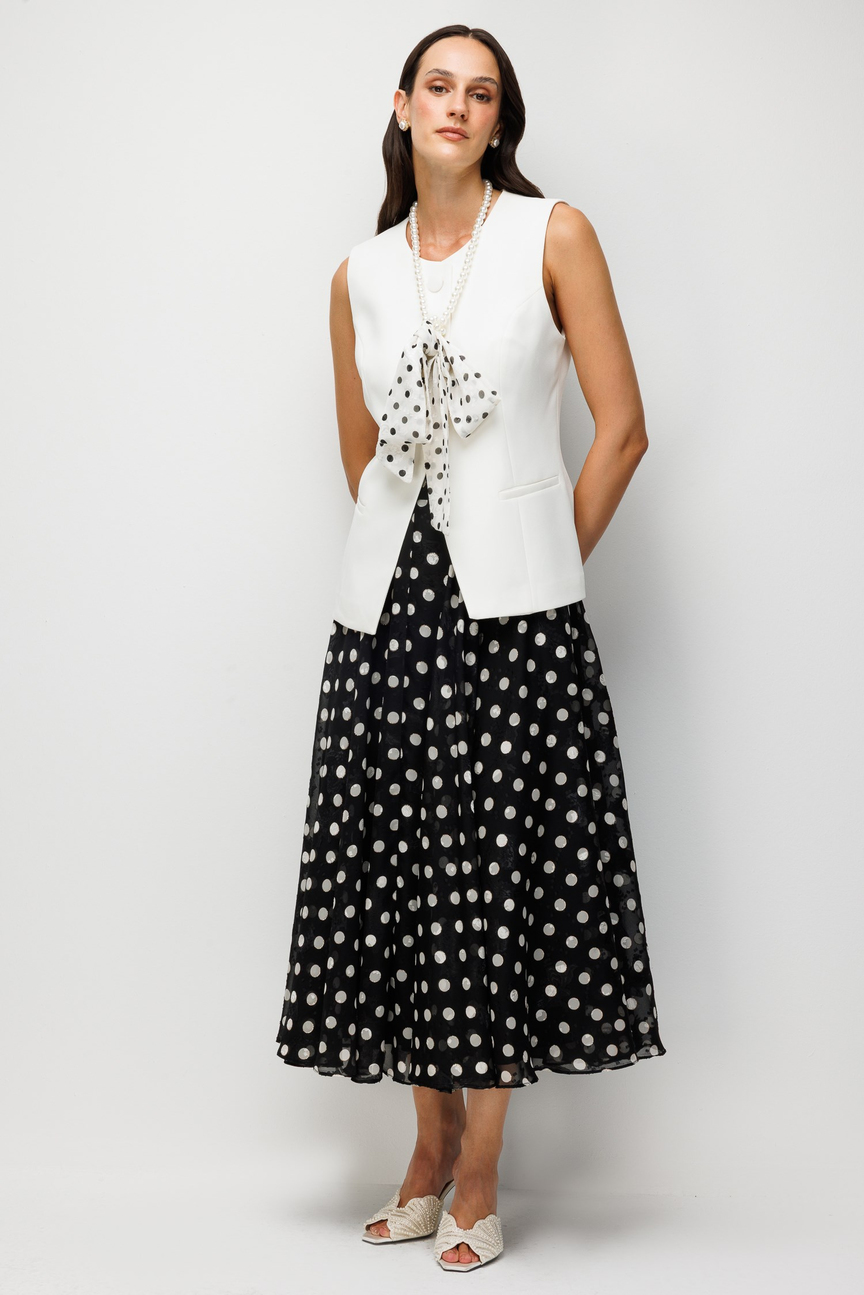Pearl Necklace Detailed Vest  Ecru