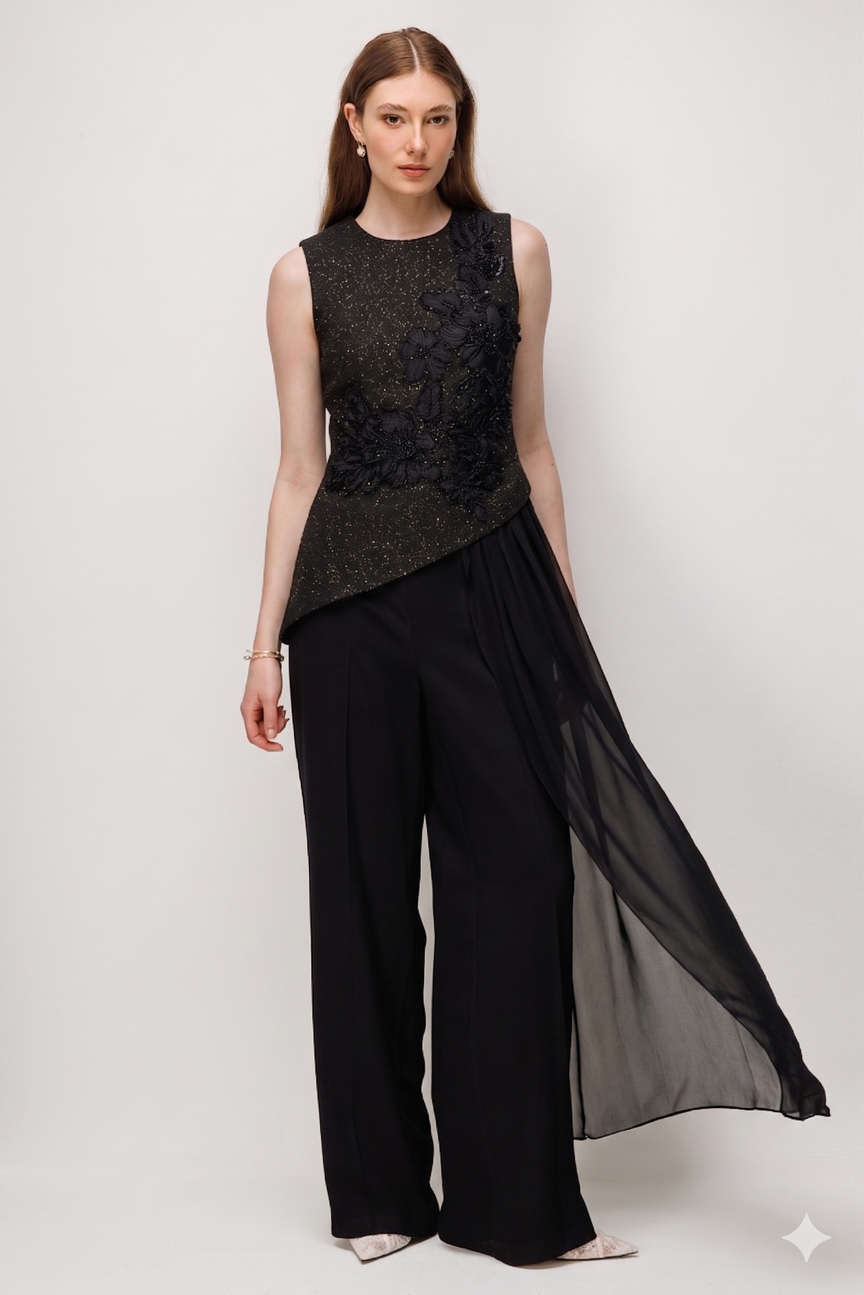 Embellished Detail Elegant Blouse Black