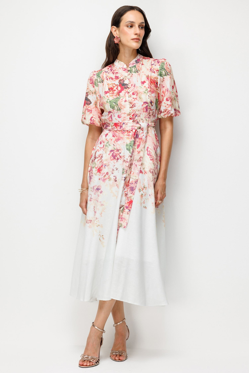 Linen Dress with Button Detail ECRU