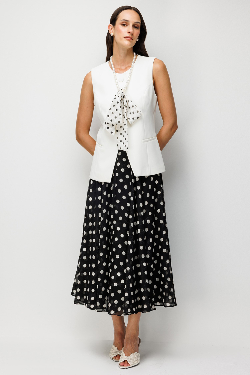 Pearl Necklace Detailed Vest  Ecru