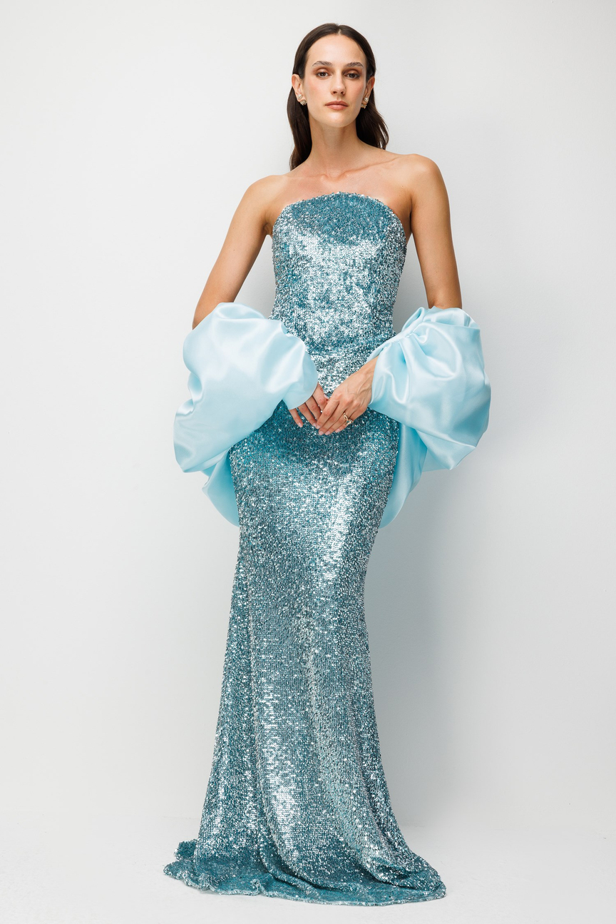 Detachable Puff Sleeve Sequined Mermaid Evening Dress RIVER