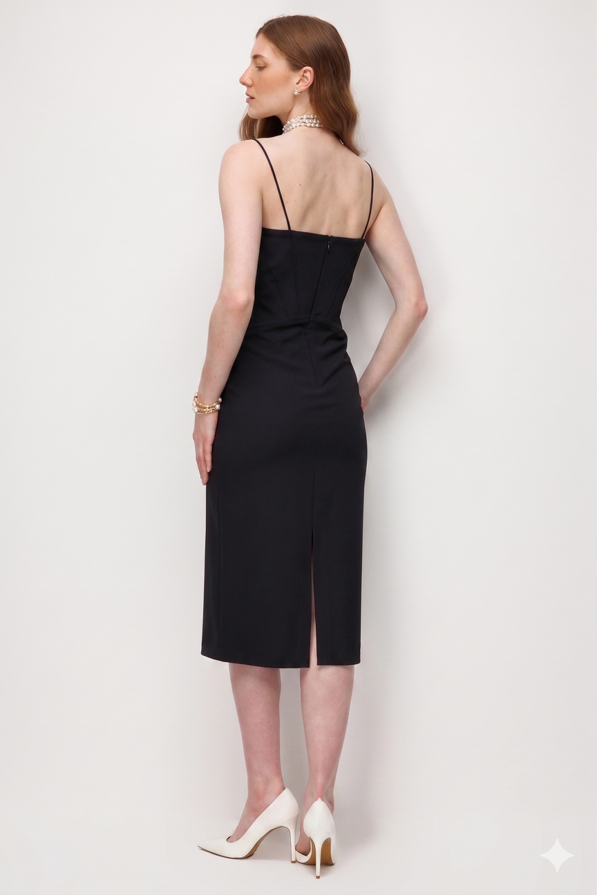 Thin-Strap Beaded Embellished Dress Black