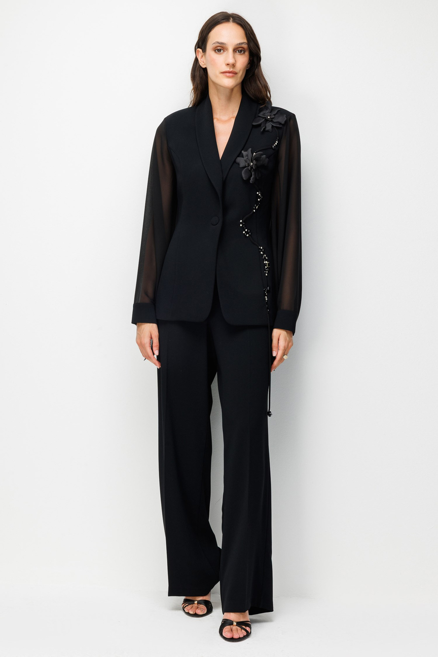 Floral Detaylı Blazer Ceket Pantolon Takım SİYAH