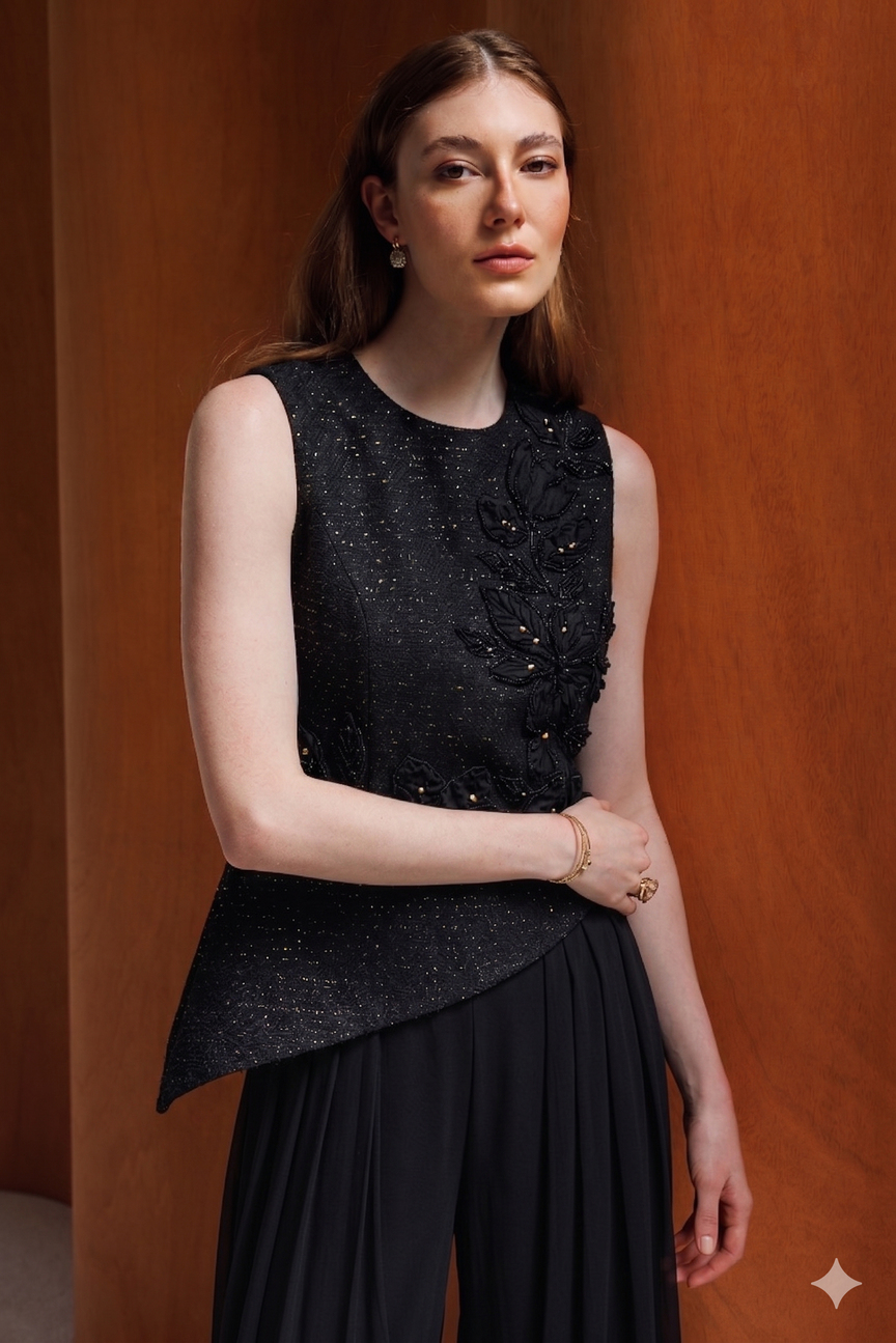 Embellished Detail Elegant Blouse Black