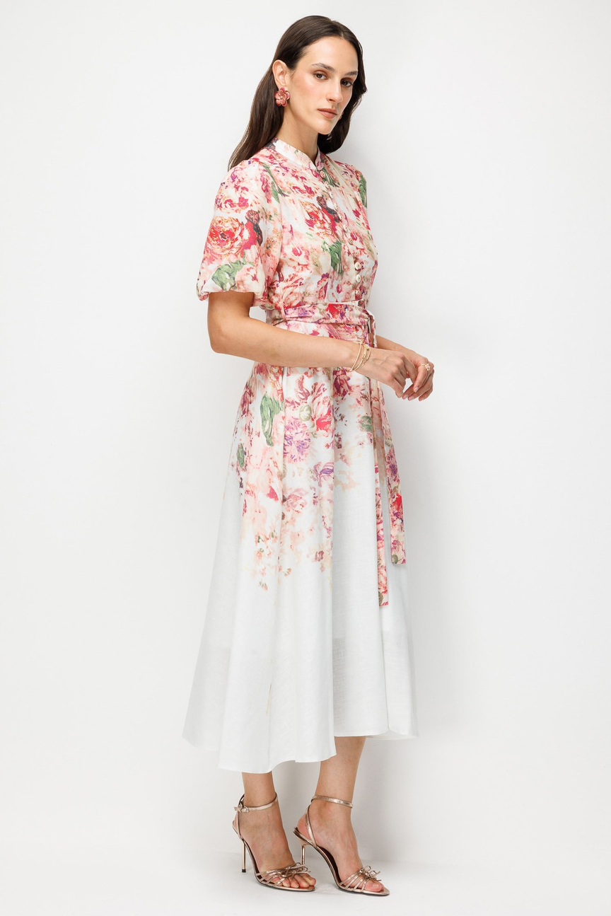 Linen Dress with Button Detail ECRU