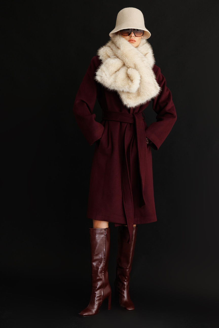 Lined Detailed Cashmere Coat DAMSON