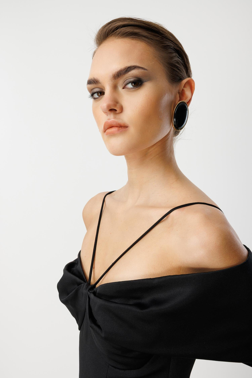 Mermaid Neck Detailed Maxi Evening Dress BLACK