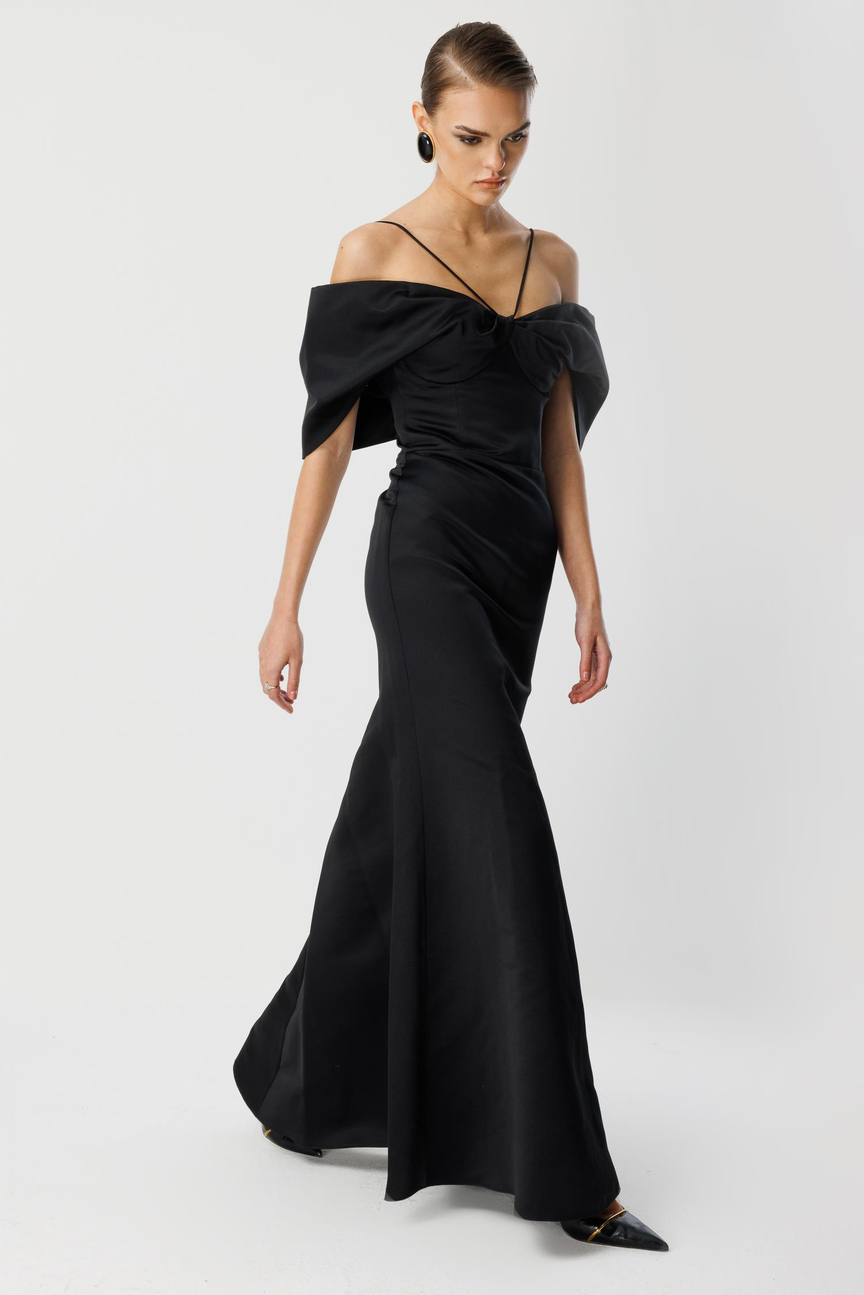 Mermaid Neck Detailed Maxi Evening Dress BLACK