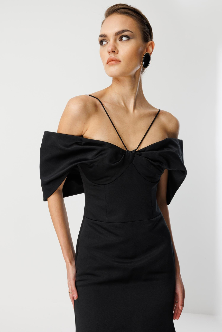 Mermaid Neck Detailed Maxi Evening Dress BLACK