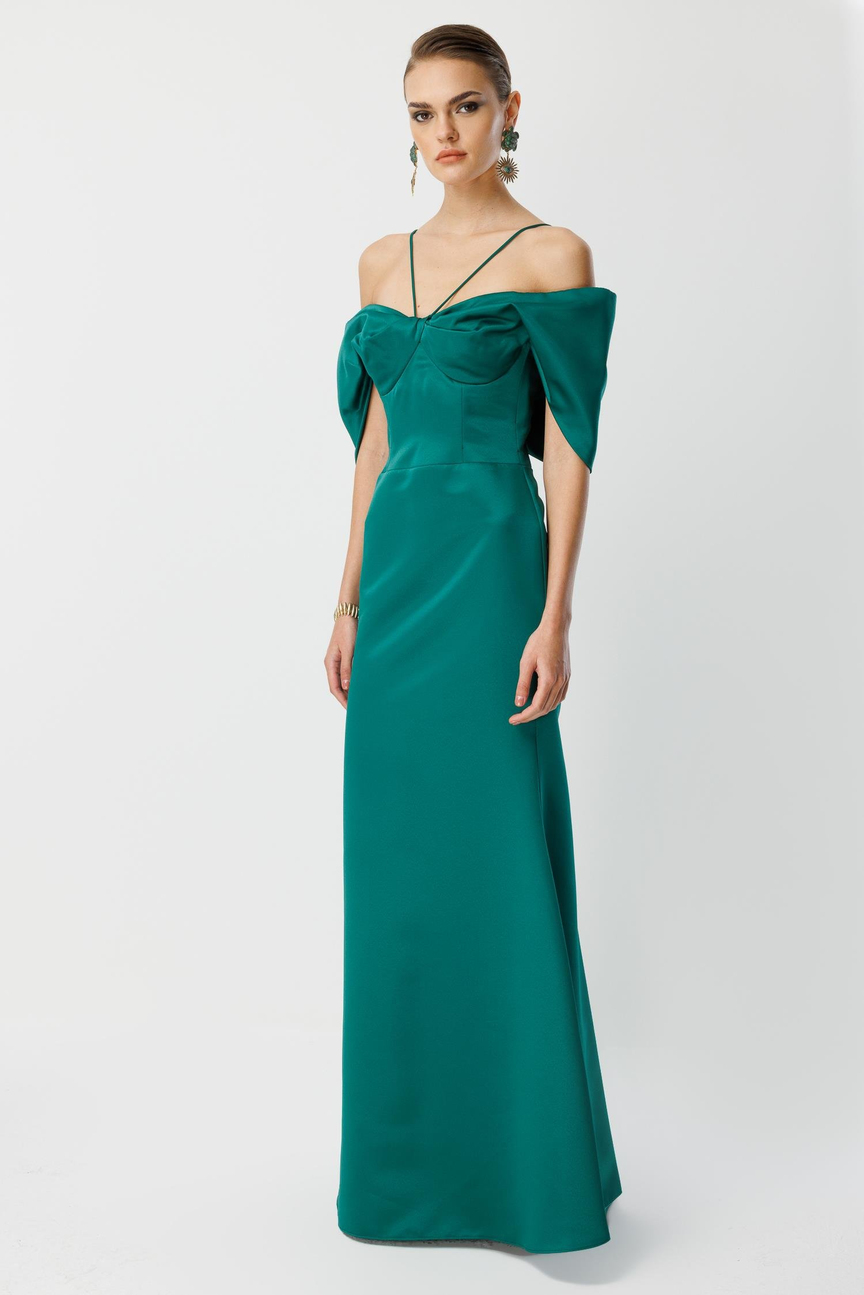 Balık Model Yaka Detaylı Maxi Abiye YEŞİL