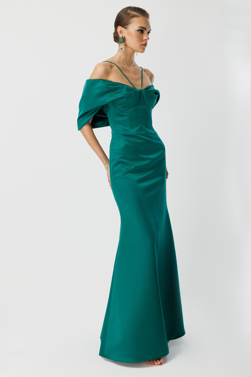 Balık Model Yaka Detaylı Maxi Abiye YEŞİL