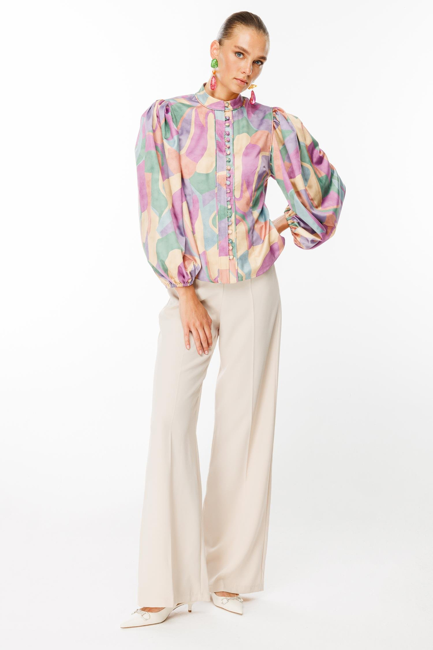 Balon Kol Birit Düğmeli Gömlek DESENLİ