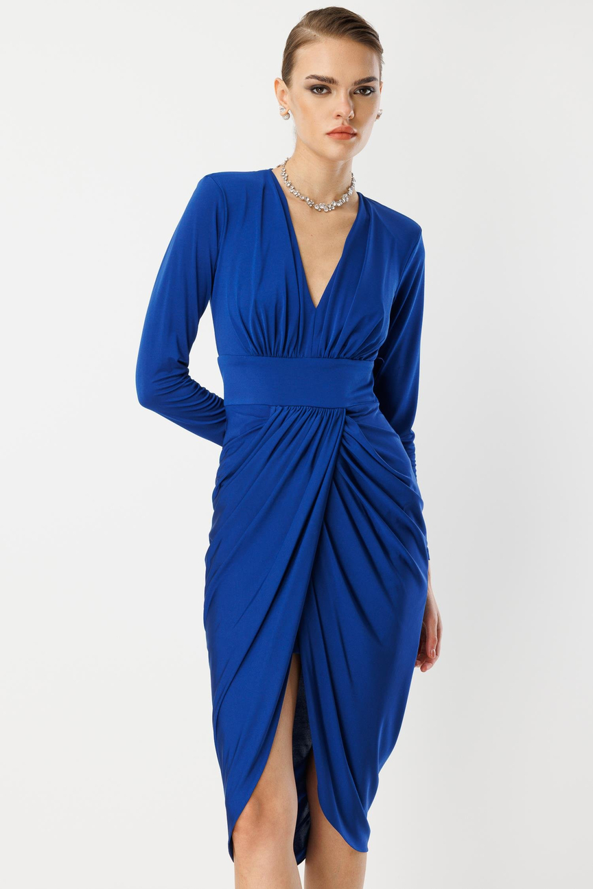 Bel Drape Detay Midi Elbise SAKS