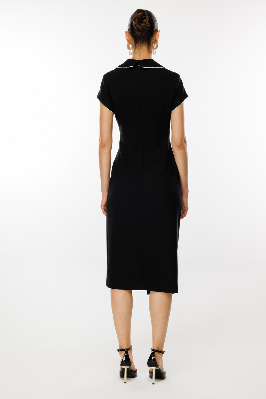 Waist Stone Stripe Gather Detail Double Breasted Dress BLACK