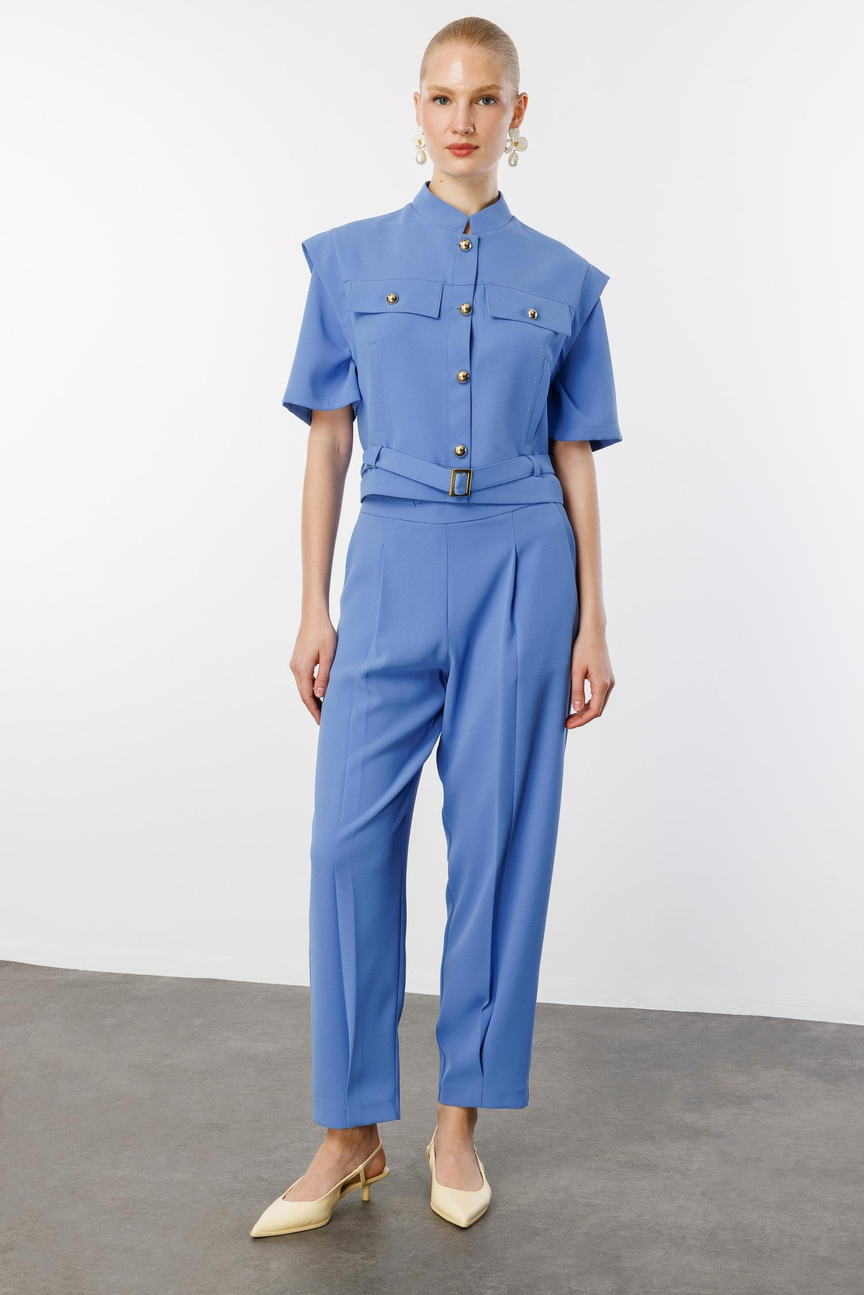 Belden Kemerli Ceket Pantolon İkili Takım İNDİGO