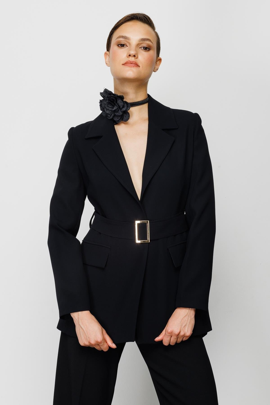 Beli Kemerli Ceket SİYAH