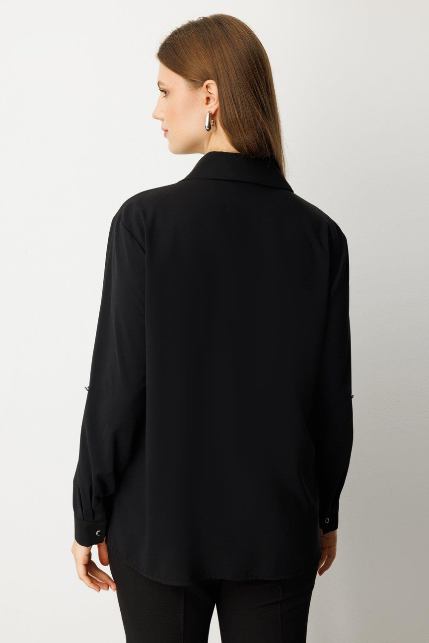  Önü Taşlı Boncuklu Büyük Beden Bluz Siyah