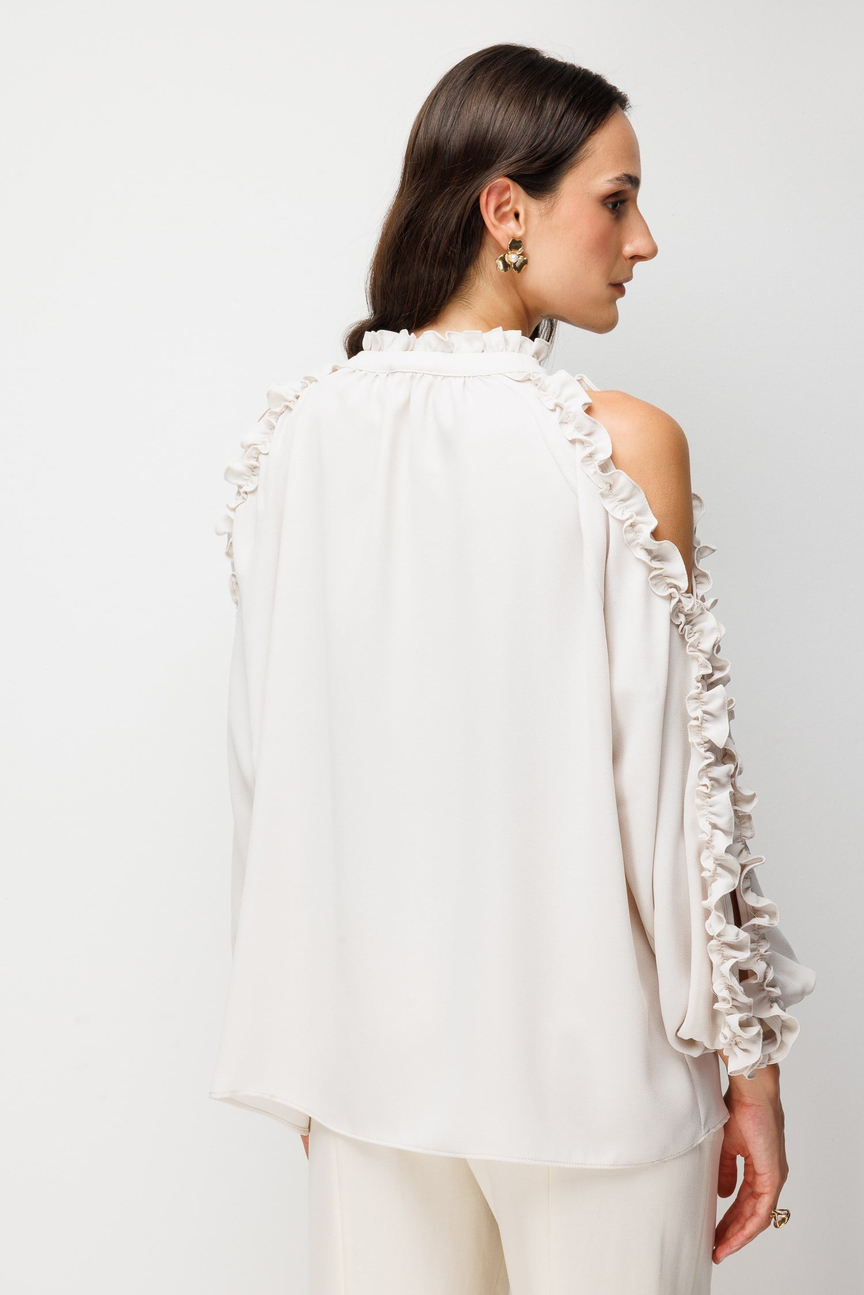 Halter Yaka Fırfır Detaylı Bluz BEJ