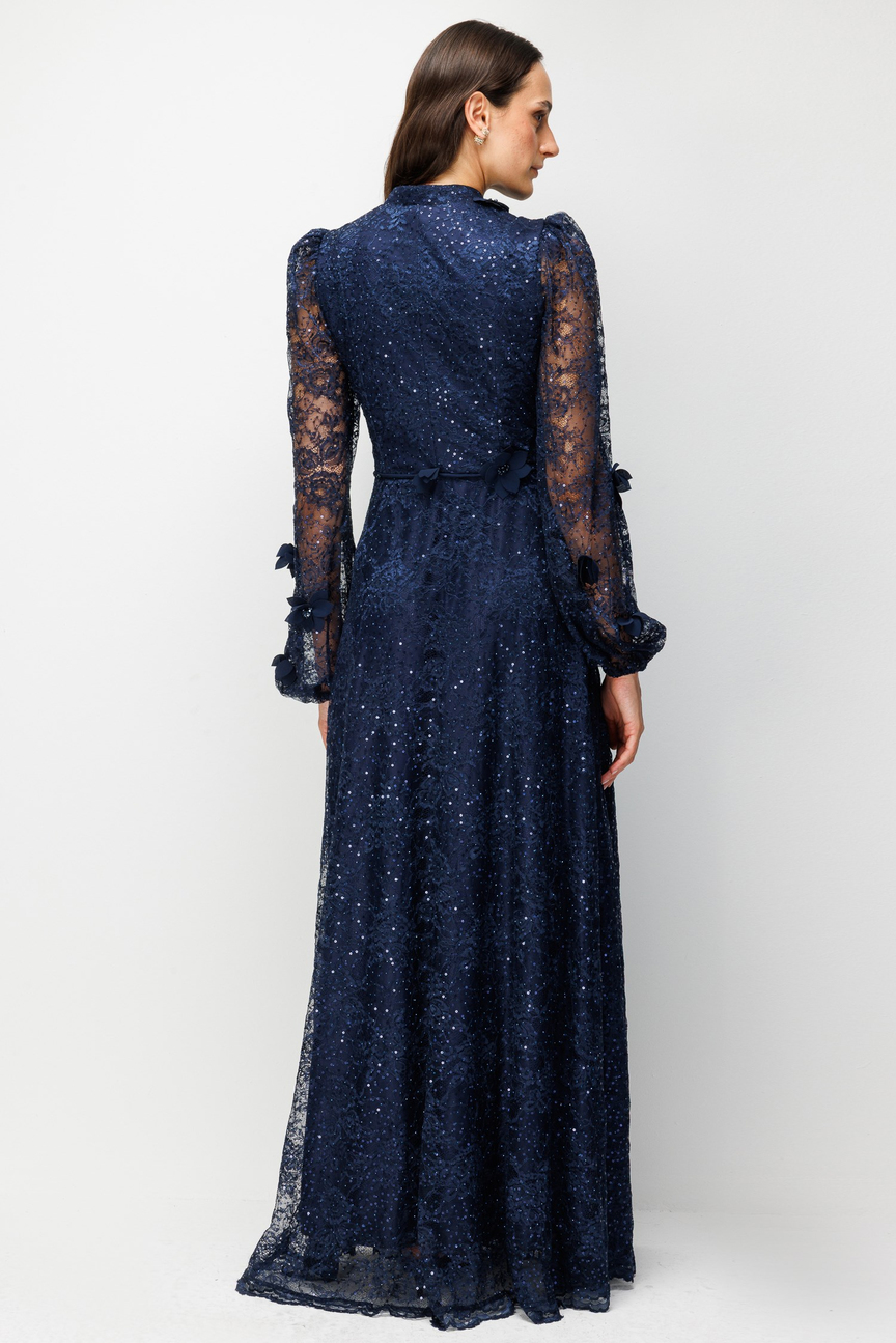 Floral Embroidered Lace Dress NAVY BLUE