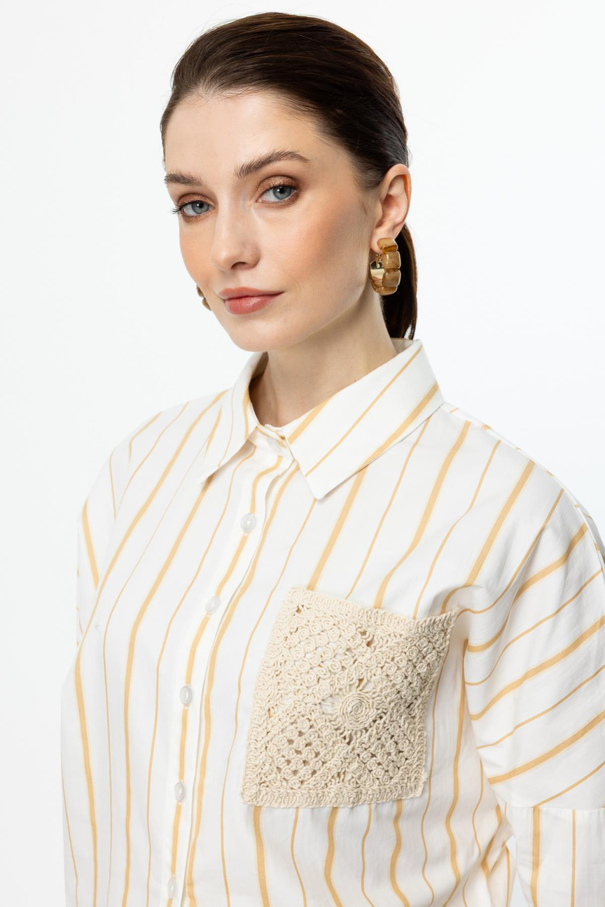 Striped Shirt with Lace Detail on the Pocket KUM