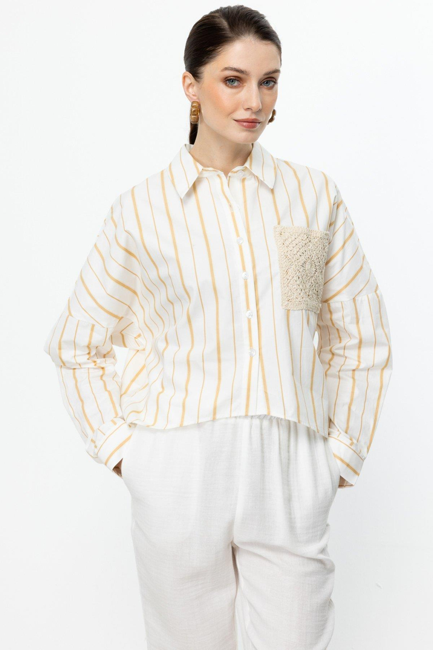 Striped Shirt with Lace Detail on the Pocket KUM