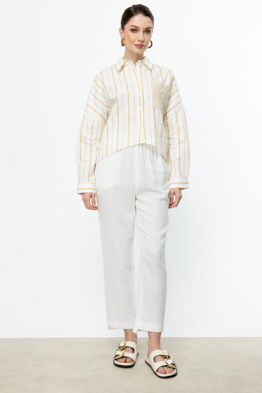 Striped Shirt with Lace Detail on the Pocket KUM