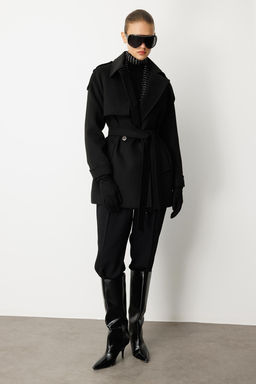 Jacket Collar Cashmere Coat BLACK