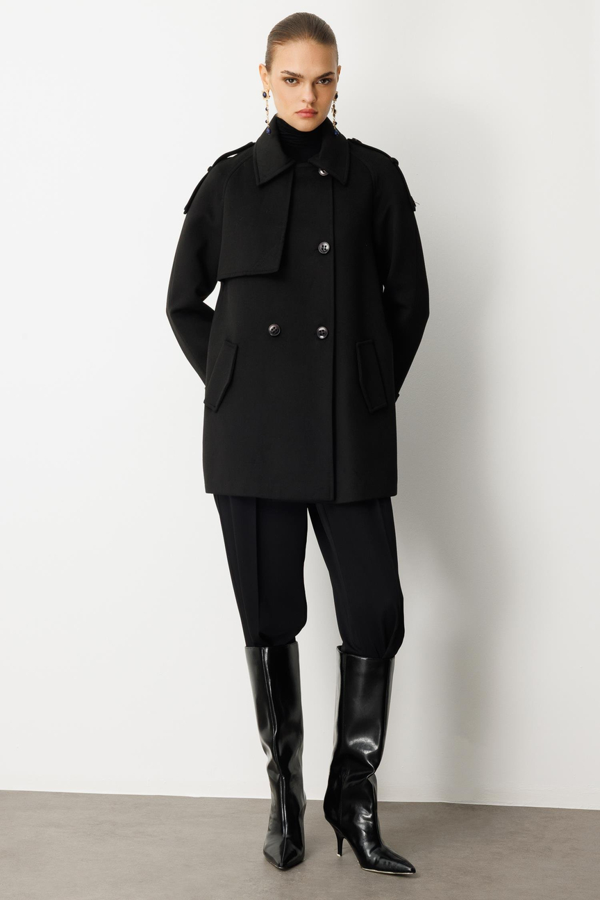 Jacket Collar Cashmere Coat BLACK