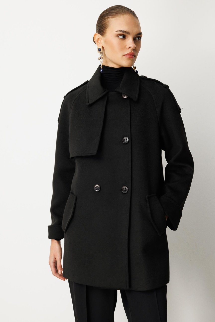 Jacket Collar Cashmere Coat BLACK
