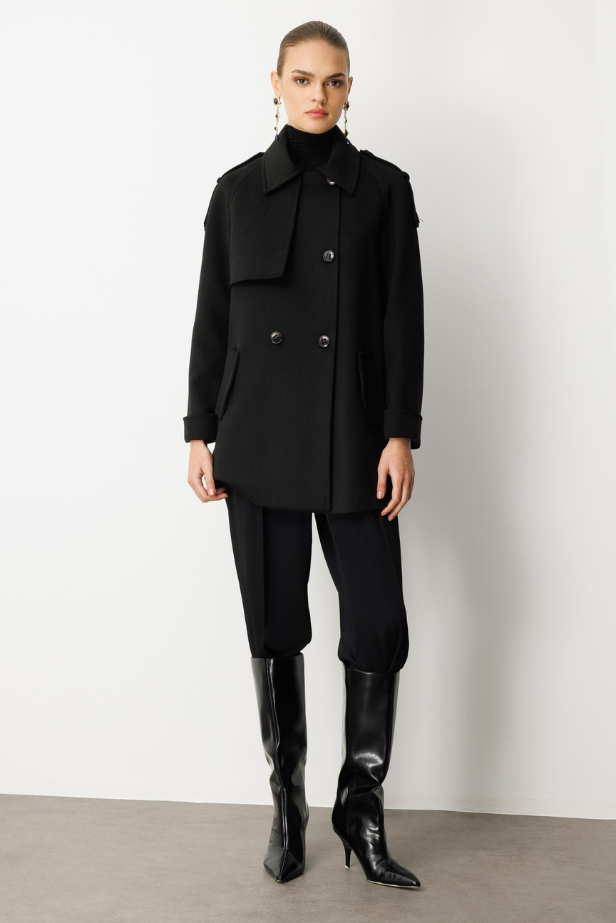 Jacket Collar Cashmere Coat BLACK